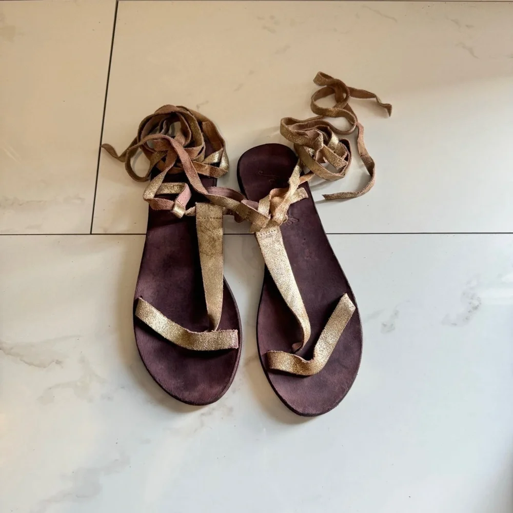 Free People Dahlia lace up gold gladiator laceup sandal